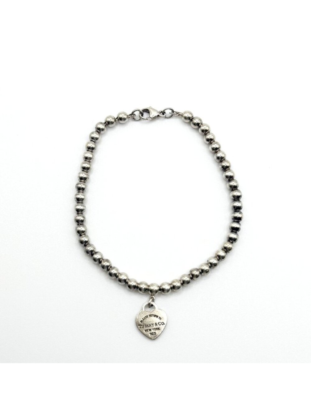 Tiffany & Co. Sterling Silver Heart Tag Bead Bracelet 925